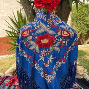 mantoncillo, azul de seda fleco ancho