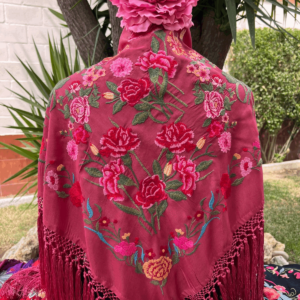 mantoncillo de seda marsala fleco ancho