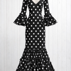 Traje canastero con elastina negro lunar blanco