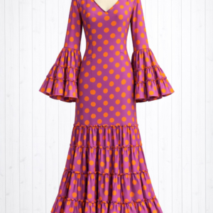 Traje de flamenca canastero buganvilla con lunar naranja