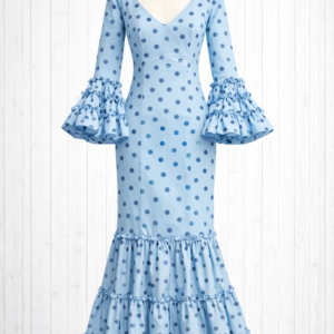 Traje de flamenca canastero celeste lunar azul