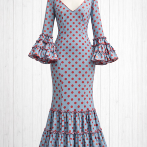 Traje de flamenca canastero gris lunar burdeos