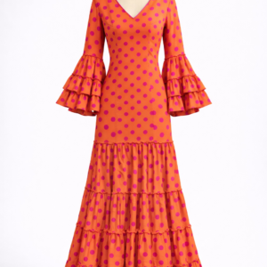 Traje de flamenca canastero naranja con lunar buganvilla