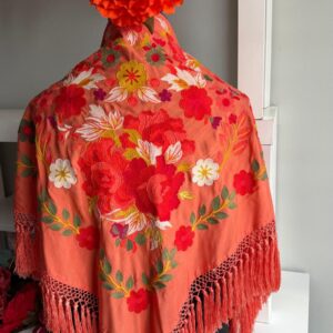 mantoncillo de seda, mandarina, con fleco especial de borlón (2)