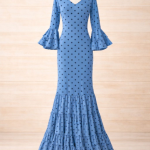 traje de flamenca, canastero, celeste lunar azul
