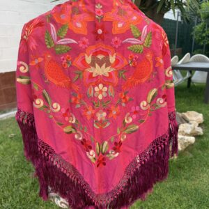 mantoncillo de seda burdeos con fleco de borlón (copia)